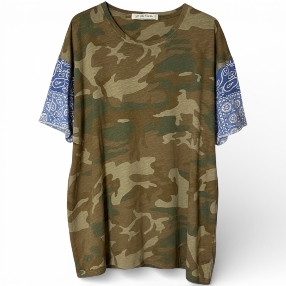 Free People We The Free Camo Paisley Oversized Boho Tee Small